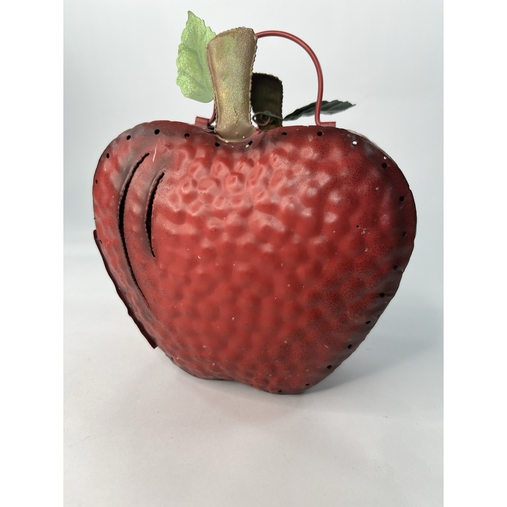 Home Interiors Decorative Die Cut Red Apple Metal Votive Candle Holder Cottage